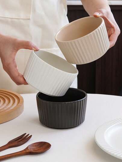 1pc Minimalist Striped Ceramic Bowl, Elegant Simple Salad Bowl, Yogurt Bowl, Suitable For Home Tableware, Dessert Bowl, Breakfast Bowl, Restaurant Cafe Dish Bowl, Gift, Holiday Decor