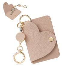 1 Set Retractable Keychain Lanyard With Cute Heart Shaped Keyring, And 1 Retractable Durable Card Holder Keychain Pouch - Multicolor - View 10