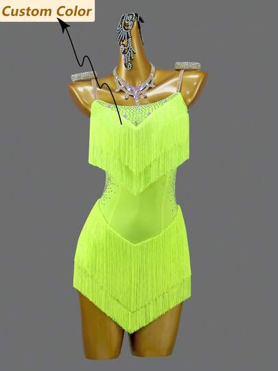 ABC Dancing Đầm ngắn gợi cảm kiểu Latin với tua rua, trang phục biểu diễn dành cho nữ, trang phục dự tiệc, trang phục sân khấu.