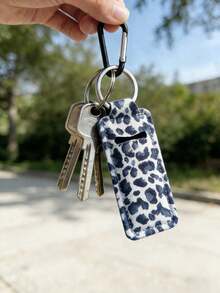 1 pièce Porte-clés rouge à lèvres, Étui multifonctionnel pour porte-clés rouge à lèvres, Sac de rangement pour rouge à lèvres à clipser, Accessoire de sac pour femme, Cadeau pratique, Sac de rangement pour porte-clés rouge à lèvres imprimé léopard, Porte-clés rouge à lèvres élastique (peut être assorti avec une boucle noire) - Multicolore - Voir 3