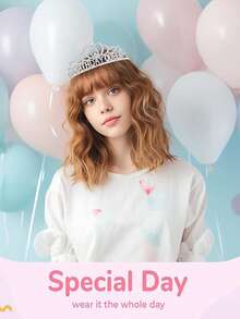 6/3/1pcs Set - Girl's Birthday Sash, Girl's Birthday Crown, Girl's Birthday Ribbon, Girl's Birthday Headband, Girl's Birthday Hairband, Girl's Birthday Glasses, Birthday Queen Fashion Glasses, Birthday Party Favors, Shiny & Fashionable, Birthday Party Supplies - Multicolor - View 2