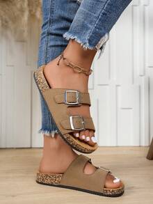 Plus Size Women's Comfortable Retro Open Toe Sandals - Adjustable Strap, Casual Walking Shoes - Suitable For Indoor And Outdoor Use, Unisex Flat Sandals, Plus Size Sandals - Brown - View 4