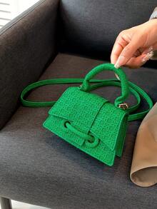 Bolso de mano con textura de nicho francés para mujer, bolso cuadrado pequeño con forma, bolso de hombro versátil y de moda, primavera - Verde - Ver 3