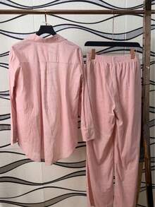 Linen Shirt And Pants Set (2 Pieces), Lined With Elastic. - Rosa - Ver 6