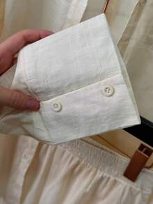 Linen Shirt And Pants Set (2 Pieces), Lined With Elastic. - Màu be - Xem 3