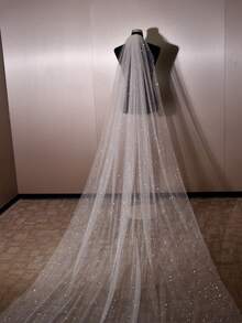 1件闪亮星光新娘头纱，闪光薄纱，打造梦幻婚礼，闪亮薄纱婚礼配饰，长款薄纱设计，优雅婚礼，秋季女装 - V101 - 查看 2