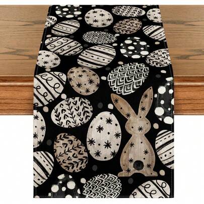 1pc Easter Rabbit & Egg Floral Table Runner, Spring Kitchen Dining Table Decor, Home Party Tablecloth Decoration
