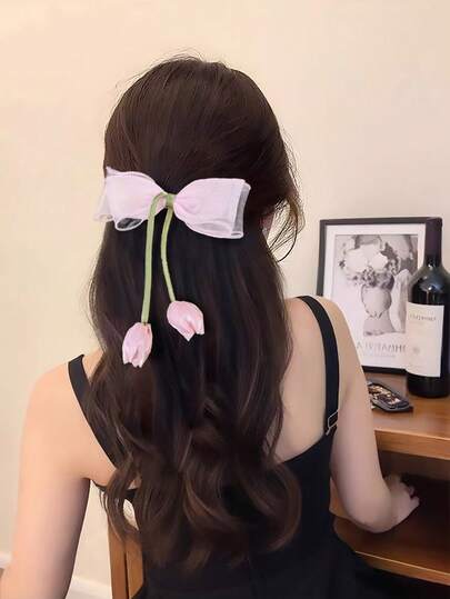 1 st hårspänne med enfärgad blommig stil för kvinnor, enkel rosett, lämplig för vardagsbruk