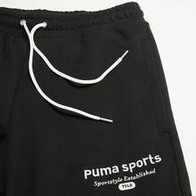 Puma Pantalones de chándal casuales con cordón y puños de punto con logotipo bordado clásico para hombre, primavera/otoño - Negro - Ver 3