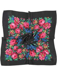 1pc Floral Print Headscarf/Shawl, Russian Style Square Scarf, Cotton Dust-Proof & Sun-Proof Shawl - Multicolor - View 9