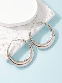 1 Pair Fashionable Geometric Enameled Earrings, Versatile - Silver - View 4