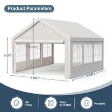 10x20'/ 13x26'/16x32'/20x40' Party Tent Heavy Duty Carport Gazebo Canopy Garage Car Shelter With Windows Outdoor UV Protection & Waterproof Party Tent Multifunctional Outdoor Commercial Use For Events & Car / Motorcycle / Boat Protection 2 Windows Walls +2 Zipper Walls - White - View 9