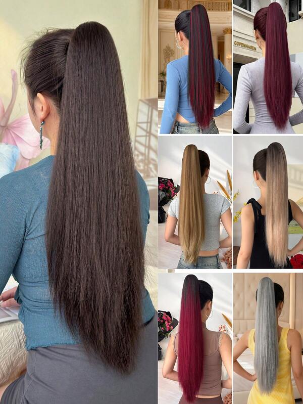 Claw Shaped Ponytail Extension Hair Accessory Brown 26 Inch Long Straight Heat-Resistant Fiber Synthetic Ponytail Wig, Suitable For Women's Parties And Daily Use