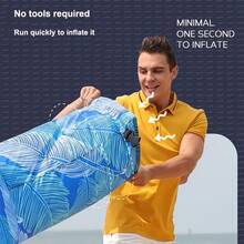 1件装充气懒人沙发，户外露营快速充气沙发，音乐节懒人床，热带树叶图案设计，耐用防水面料，快速充气，适合户外露营、旅行、海滩、草坪、花园、音乐节、野餐等场合。户外充气单人懒人沙发，快速充气懒人睡袋，露营装备，露营必备品。 - 彩色 - 查看 3