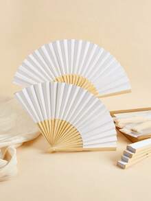1pc/5pcs/10pcs/15pcs/25pcs White Folding Fan Set, White Folding Fan With Clear Bag, White Hand Fan, Clear Bag, Bamboo Folding Hand Fan - Multicolor - View 4