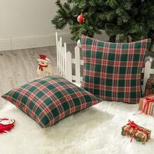 2PCS Christmas Plaid Decorative Pillow Covers, Tartan Cushion Covers, Suitable For Farmhouse Holiday Decor, Red And Green Color Scheme - Red and Green - View 4