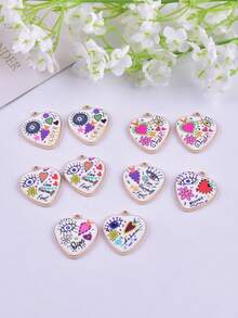 10件套心形和邪眼造型锌合金吊坠饰品，可作耳环、项链DIY配件，适合女性