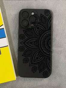 Flower 1pc Fashionable Printed Shock-Proof Soft Phone Case, Minimalist & Practical Multifunctional - Black - View 3