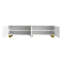 Low TV Unit With Textured Doors, Drawers, Open Compartments, Gold Handles And Legs. - White - View 9