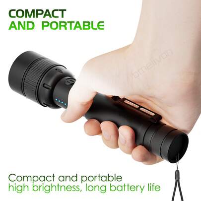 1 pieza Linterna portátil recargable por USB, 2000mAh de alta capacidad, iluminación brillante, amplio rango de iluminación, enfoque ajustable, 3 modos de brillo, con cordón y clip para cinturón convenientes, adecuado para senderismo, camping, apagones de emergencia, uso doméstico, iluminación de rescate, disuasión de animales salvajes, reparación de vehículos, patrulla nocturna, uso del baño por la noche, inspección de sitios de construcción