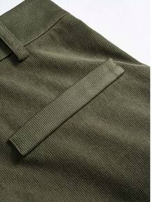 Women's Casual Pants, Elastic Waist Corduroy Patchwork Wide Leg Pants With Pockets, Suitable For Daily Wear, Winter Clothing - Army Green - View 4