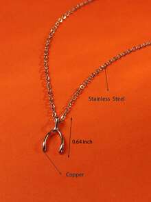 1 件时尚不锈钢银色幸运许愿骨吊坠项链，感恩节礼物，情侣和家人的礼物 - 許願骨 - 查看 4