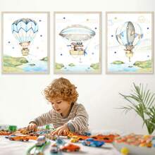 1幅帆布墙画_儿童房海报，热气球，儿童艺术，墙面装饰，图片，动物图案，礼物，波西米亚风格，婴儿用品 - 带框婴儿房墙画，完美适用于游戏室装饰、婴儿房装饰、托儿所装饰、幼儿园装饰、男孩房装饰、女孩卧室装饰、儿童房装饰。 - 彩色 - 查看 11