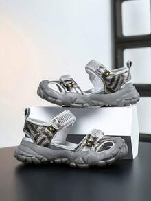 1 Pair Boys' Summer Slide Sandals, Convenient Hook And Loop Design, Non-Slip Breathable Comfortable Children Sandals - Silver - View 7