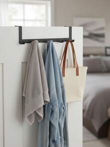 5-Hook Metal Wall Mounted Over The Door Hanger Rack, Space Saving Towel, Clothes And Accessory Storage Organizer - Suitable For Kitchen, Bathroom And Bedroom, Bathroom Towel Rack - Multicolor - View 10