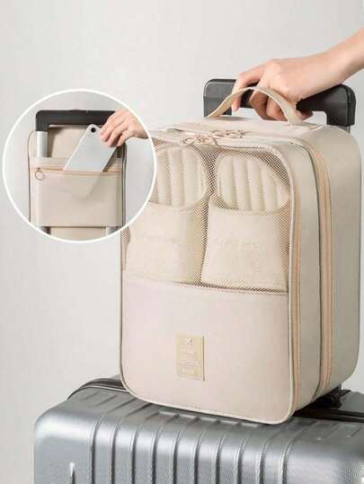 2-In-1 Travel Shoe Storage Bag - Large Capacity Hanging Storage Box With Mesh Side Pockets, Space Saving Design, Machine Washable Polyester, Shoe Storage Box, Shoe Storage Bag For Business Travel, Portable Luggage, Shoe Bag, Shoe Cover Storage Box