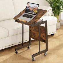 Escritorio Movil Inclinable Ajustable con Almacenamiento Inteligente Mesa Auxiliar con Ruedas Fácil de Montar Ideal para Oficina Escritorio Portátil - Marrn - Ver 2