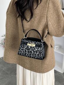 1 pieza Bolso de mano con cierre magnético y decoración de correa con estampado de leopardo, de moda para mujer, adecuado para compras de primavera - Multicolor - Ver 5