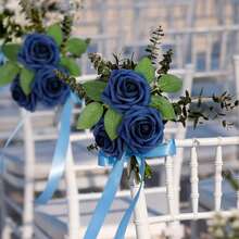 25/50pcs Navy Blue Artificial Foam Roses With Stems - Perfect For DIY Wedding Decor, Bouquets, Party Table Arrangements And Home Decoration, Packed In OPP Bag, With 2 Leaves - Dark Blue - View 8