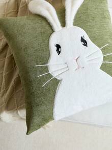 1 pieza Funda de cojín bordada con conejo verde para primavera y verano, funda de cojín con decoración de orejas de conejo en 3D, adecuada para decoración interior, funda de almohada de primavera y verano, no incluye el cojín interior - Verde - Ver 8