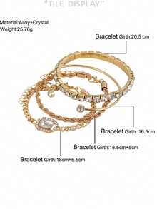4pcs Set Of Punk Style Exaggerated Braided Rhinestone & Zirconia Bracelets