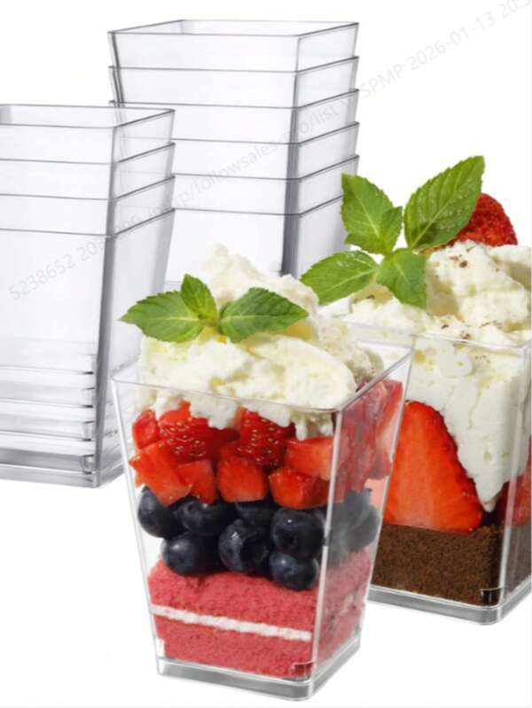 10pcs 5oz Plastic Dessert Cups, Mini Clear Square Disposable Plastic Dessert Cups, Suitable For Party, Wedding, Outdoor, Yogurt, Dessert, Appetizer, Fruit And Pudding