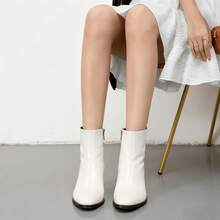 Autumn And Winter Women's Ankle Boots, White, Red, Black, Thick Heel, Side Zipper, Simple And Comfortable - 白色 - 查看 4