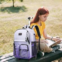 Kids Rolling Backpack With Wheels Unisex Suitcase Carry On Luggage For Elementary Middle High School Students - 漸層紫灰色 - 查看 6