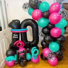 20pcs Metallic Powder Pink, Turquoise Blue, Glitter Blue Latex Balloons, Suitable For 80s 90s Disco Karaoke Birthday Party - Multicolor - View 4