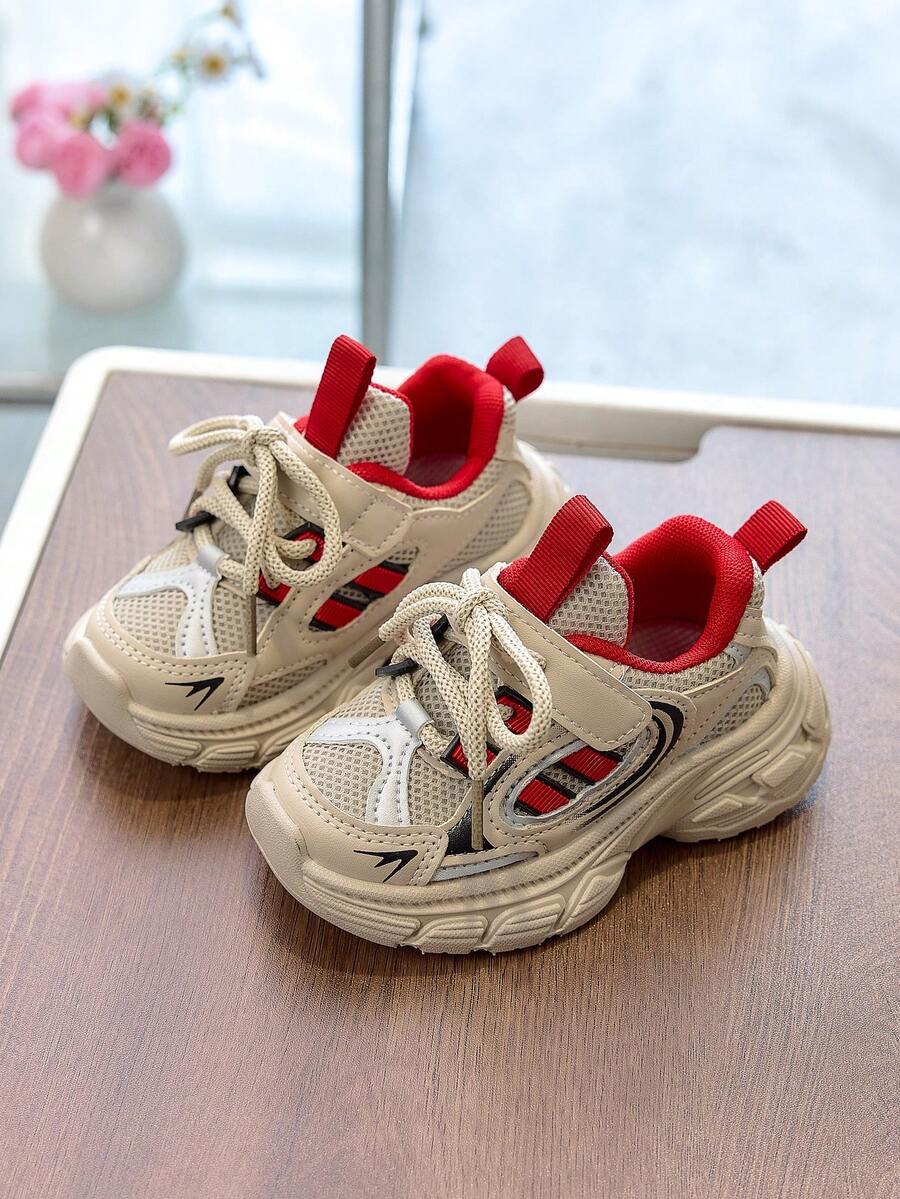 1 Pair Children's Breathable Non-Slip Soft Bottom Toddler Walking Shoes, Fashionable Lightweight Thick Sole Student Running Shoes, Suitable For Boys And Girls, Spring/Autumn - Red - View 1