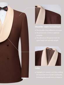 Men's Suit Shawl Lapel Double-Breasted Blazer & Pant Set - Formal 2-Piece Tuxedo With Wafer Knit Texture For Weddings & Black Tie Events - Cà phê nâu - Xem 4