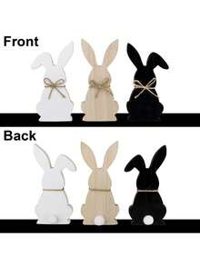 3件套复活节家居装饰，复活节兔子木质桌面摆件，三层托盘农舍风格装饰，礼品，黑色，复活节家居装饰，春季装饰，生日派对装饰，白色，原木色 - 彩色 - 查看 3