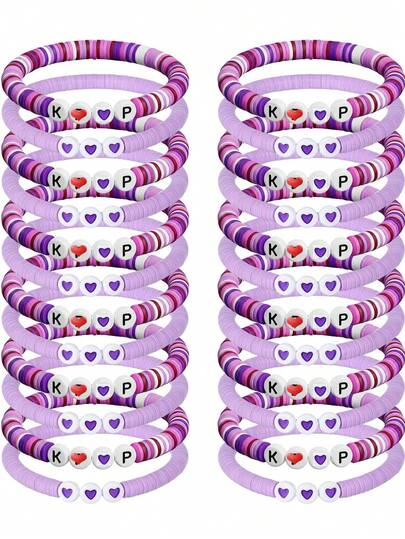 24条韩国流行音乐手链，女款Kpop周边，友谊手链，粉丝饰品礼物，生日cosplay服装装饰（图片中第一条手链上的字母P被心形图案遮挡，收到的商品为K P Heart P）