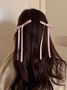 2个/包芭蕾舞风格长丝带蝴蝶结发夹头饰，时尚可爱女士发饰，适合各种场合，优雅情人节爪夹发卡，校园用品，大学，女士冬季装扮，蝴蝶结，可爱，发饰，夏季，假期，旅行 - 黑色 - 查看 4