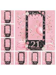 1个玫瑰金“生日快乐”主题相框，适用于18/21/30/40/50/60/70/80岁生日装饰、节日派对拍照道具、室内/室外摄影背景、派对拍照道具和装饰 - 玫瑰金 - 查看 2
