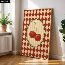 1pc Cherry-Themed Decorative Paintings, Vintage Minimalist Style Art Posters, Canvas Prints, Wall Arts Reproductions And Images, Suitable For Bedroom, Living Room, Kitchen, Study, Office, Restaurant, Hotel, Bar Wall Decor, Home Decor(No Frame/Framed) - Multicolor - View 3