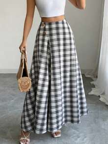 优雅复古法式风格，融合复古美式美元图案，高端显瘦黑白格纹A字裙，适合休闲、通勤、派对等多种场合，长款设计，春/秋/夏皆宜。 - 黑與白 - 查看 1