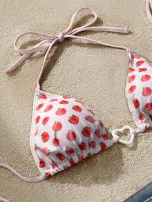 Bộ bikini 2 mảnh in hình trái tim và dâu tây, đồ đi biển cho bé gái đi nghỉ mát. - Hồng - Xem 6