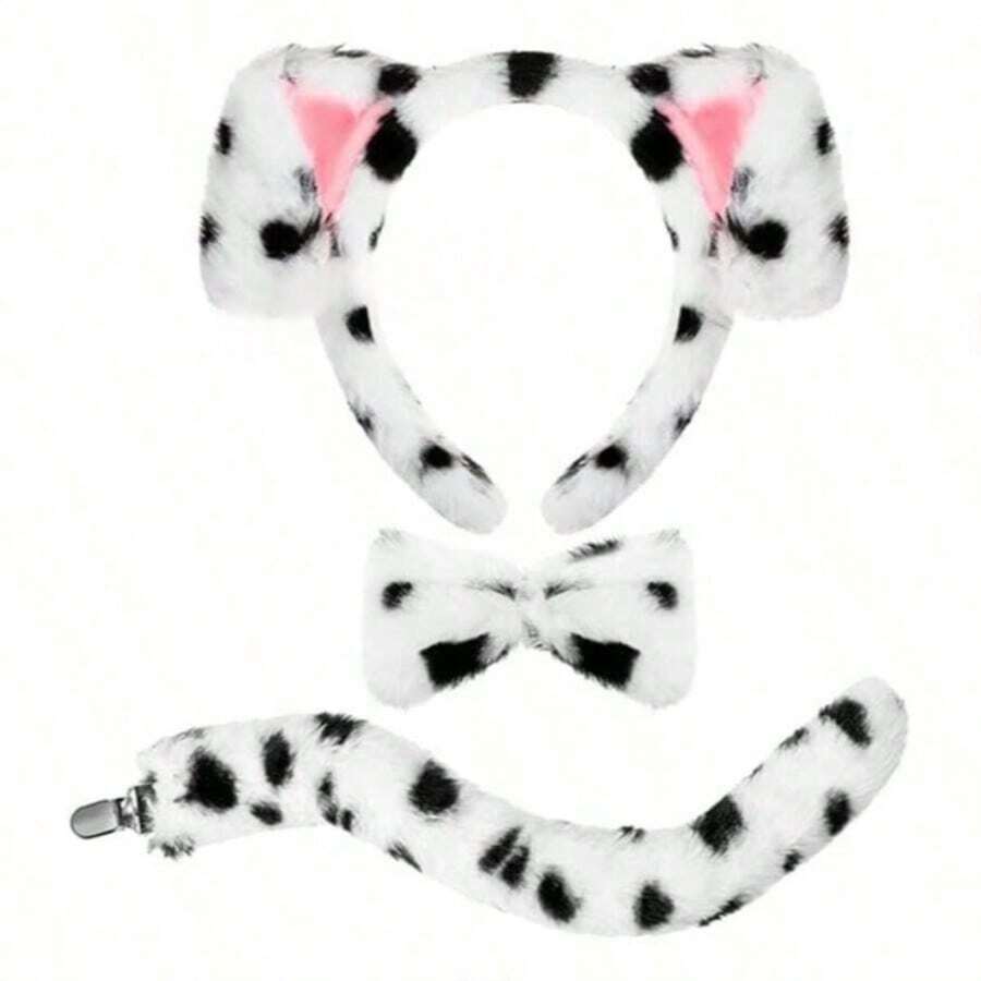 1/2/3pcs Dalmatian Dog Costume Set For Adults, Including Puppy Ear Headband, Dog Tail, Red Collar, Suitable For Students, Women, Costume Accessories - Multicolor - View 1