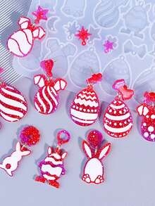 1pc Easter Themed Earring Resin Mold, Rabbit Egg Pendant Silicone Mold, DIY Cute Little Rabbit Pendant Earring Silicone Mold, Easter Egg Pendant Jewelry Drip Mold - White - View 9